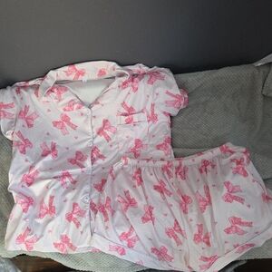 Pink Bow Print Pajama Set